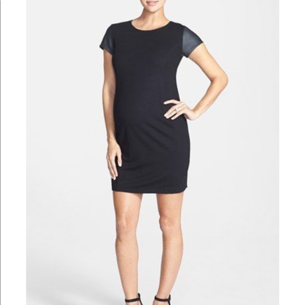 Braidy Faux Leather Sleeve Maternity Dress